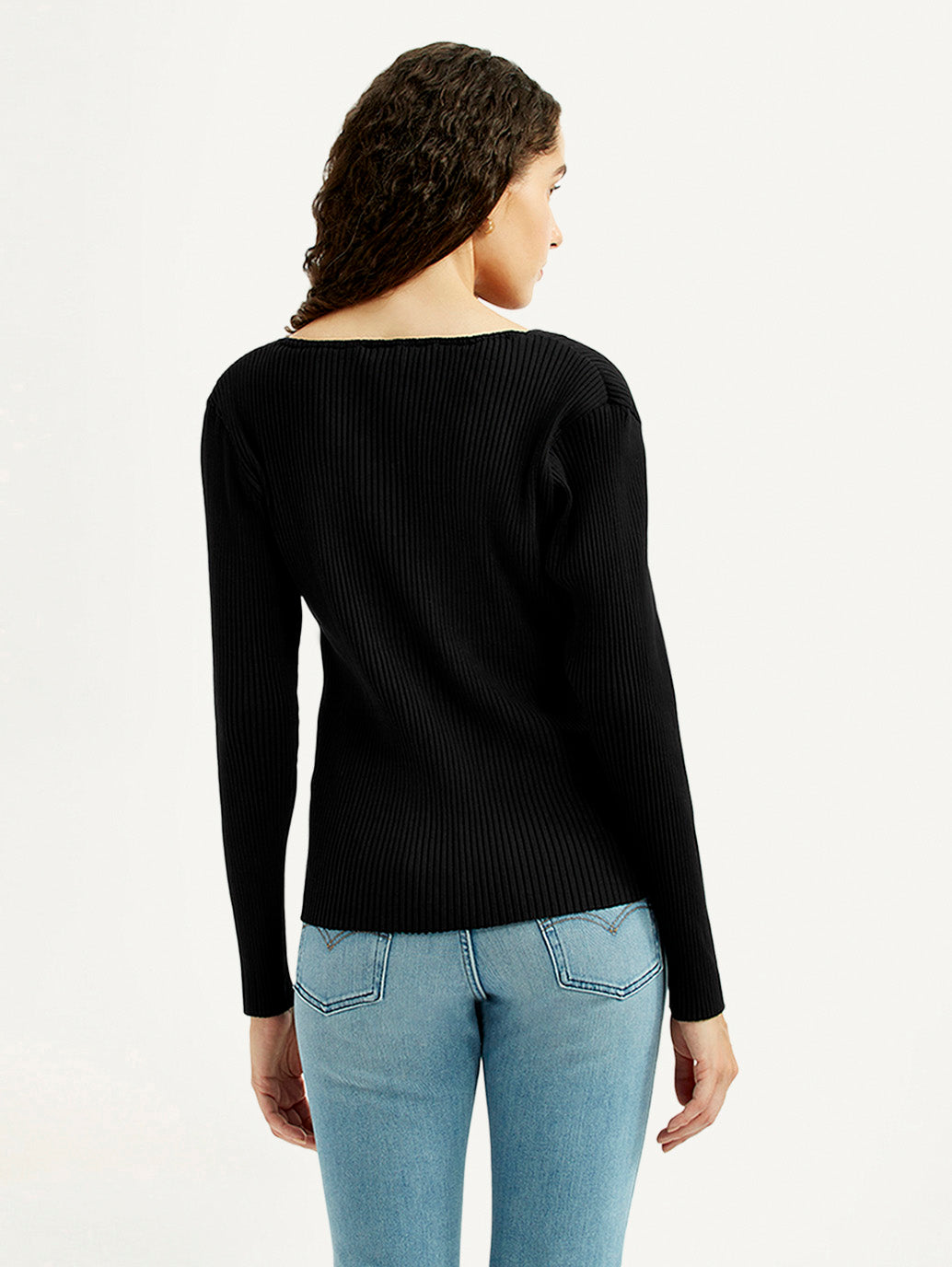 Women's Solid Black Square Neck Top - Back View