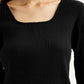 Women's Solid Black Square Neck Top - Detail View
