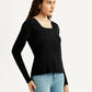Women's Solid Black Square Neck Top - Side View