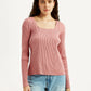 Women's Solid Pink Square Neck Top - Styleshot View