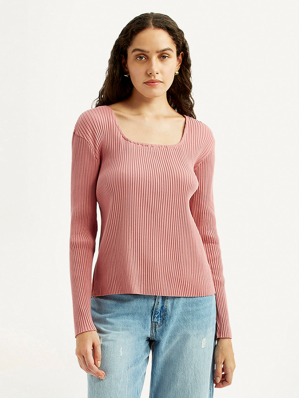 Women's Solid Pink Square Neck Top