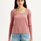 Women's Solid Pink Square Neck Top - Front View