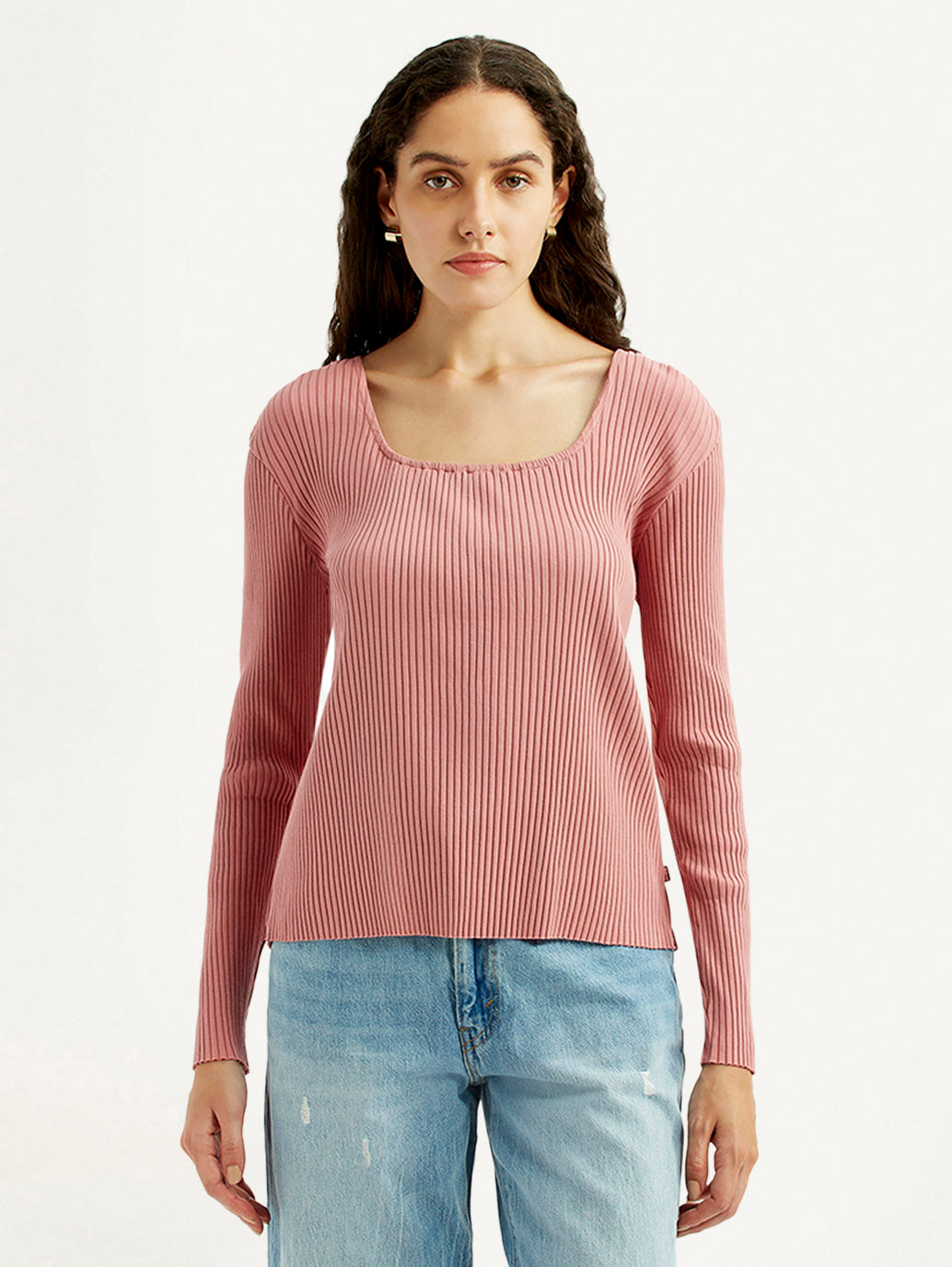 Women's Solid Pink Square Neck Top - Front View