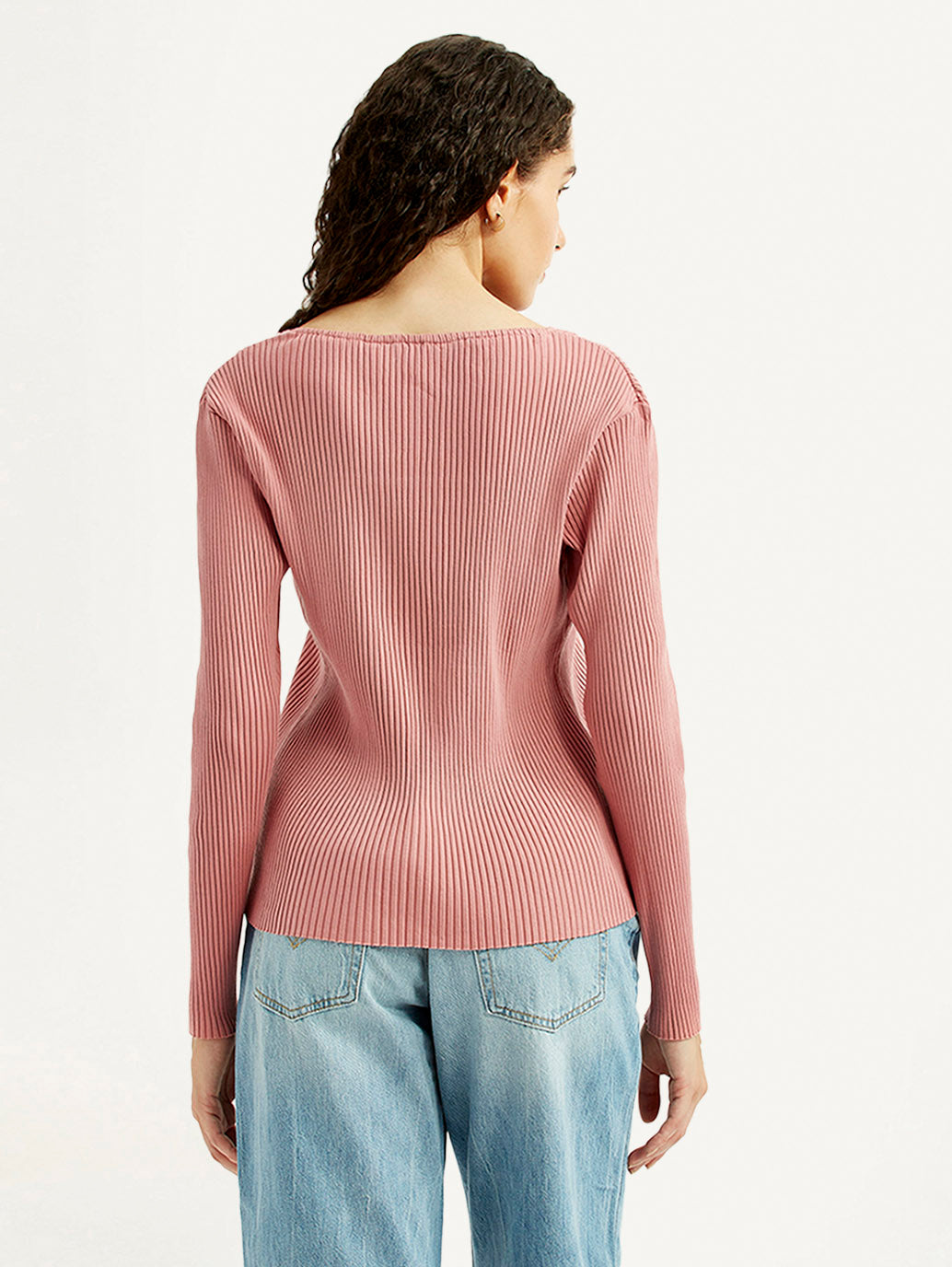 Women's Solid Pink Square Neck Top - Back View
