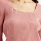 Women's Solid Pink Square Neck Top - Detail View