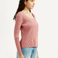 Women's Solid Pink Square Neck Top - Side View