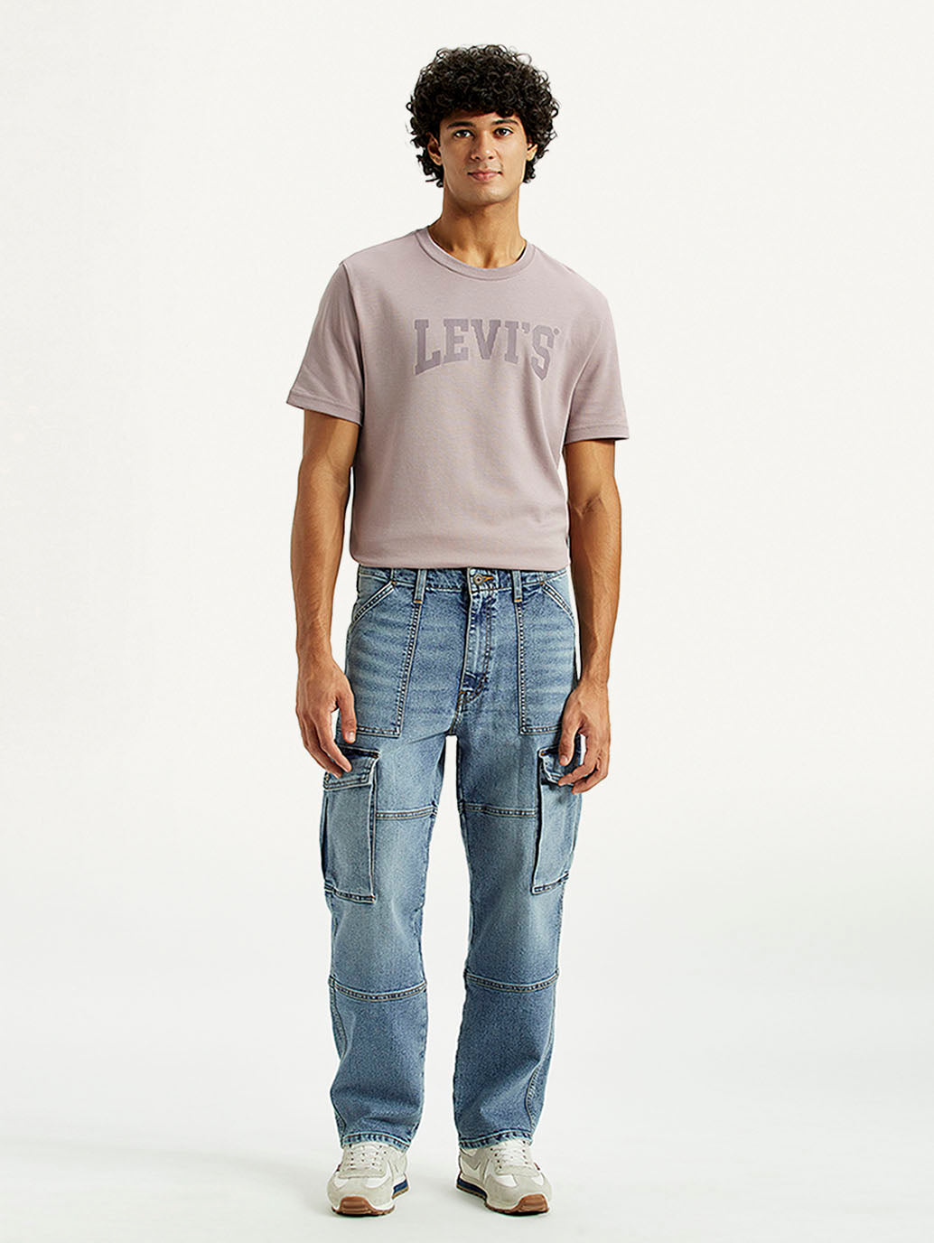 Men's 568 Mid Indigo Loose Fit Mid Rise Cargo Jeans - Front View