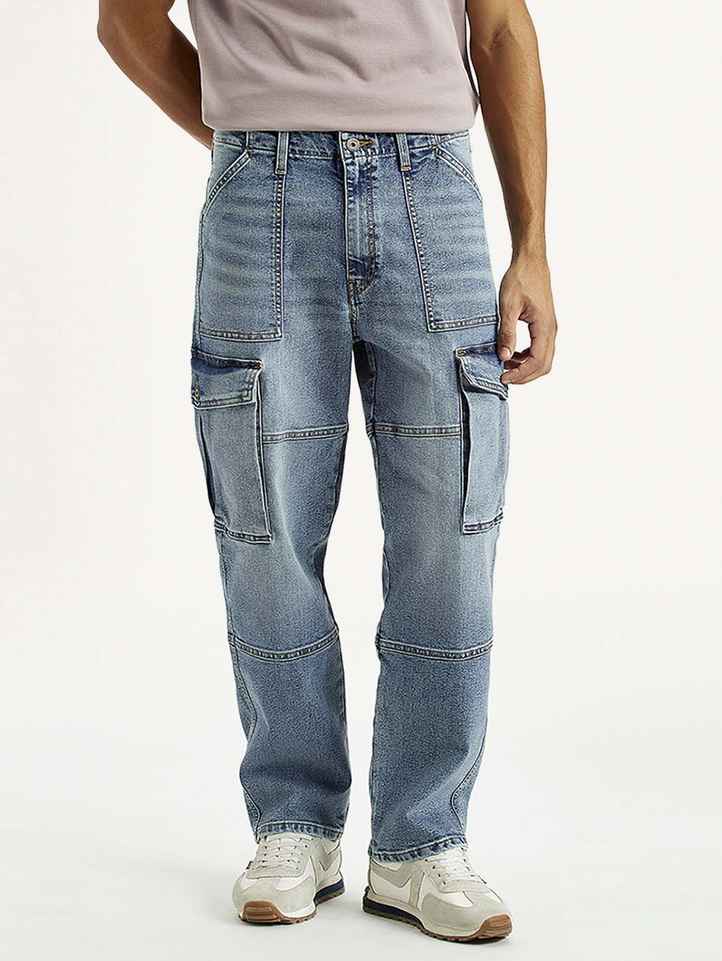 Men's 568 Mid Indigo Loose Fit Mid Rise Cargo Jeans - Front View