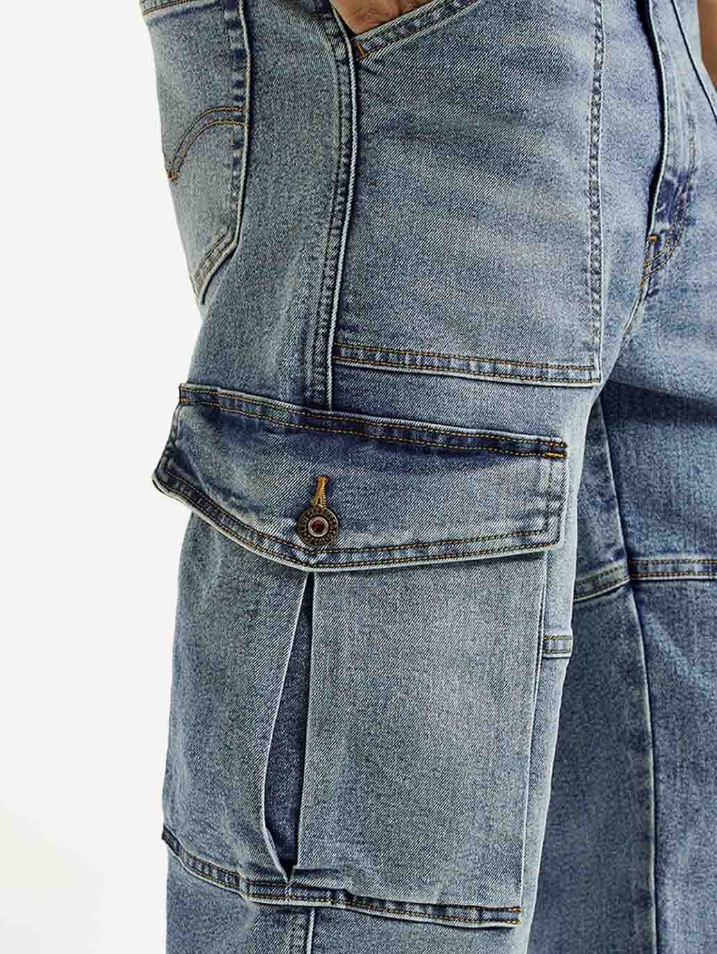 Men's 568 Mid Indigo Loose Fit Mid Rise Cargo Jeans - Detail View