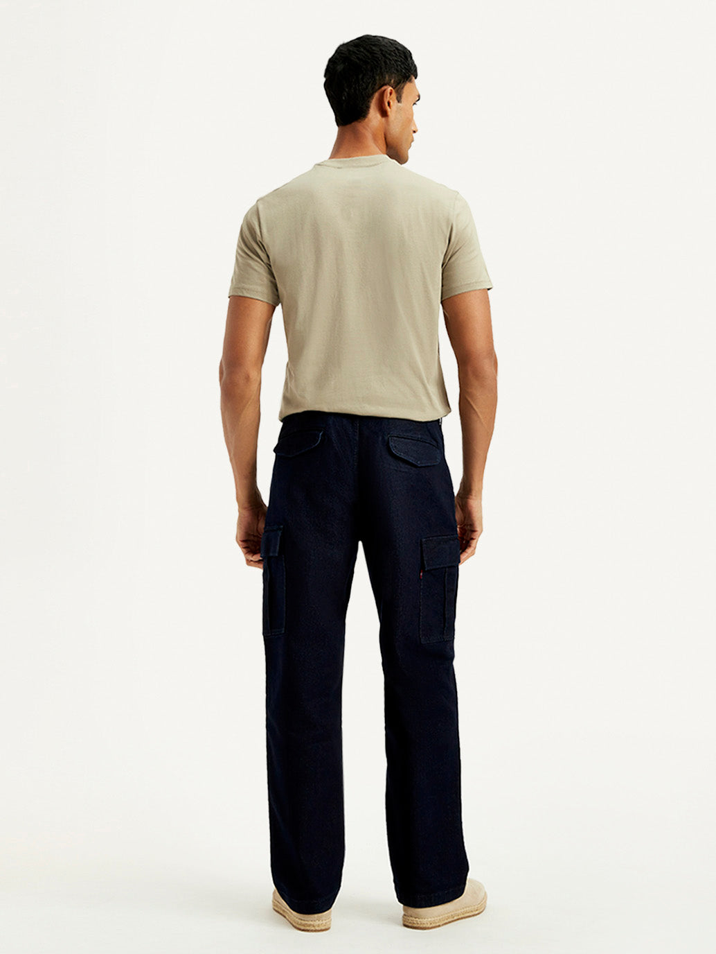 Men's Dark Indigo Tapered Fit Denim Cargo Trousers - Back View