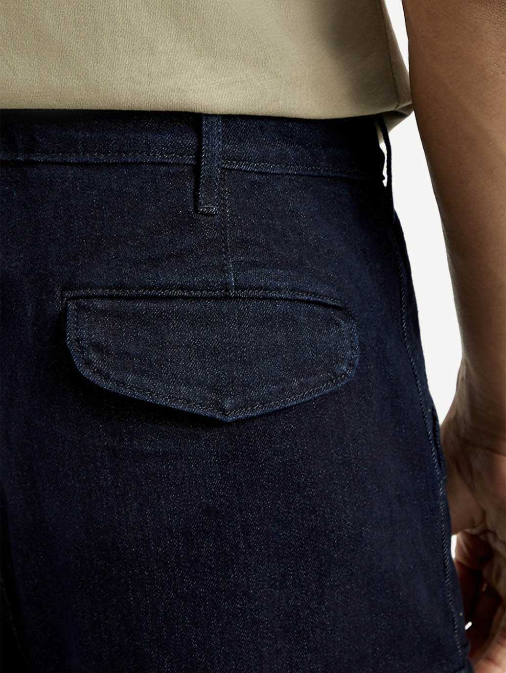 Men's Dark Indigo Tapered Fit Denim Cargo Trousers - Detail View