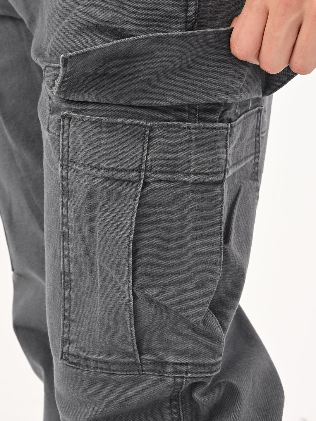 Men's Grey Tapered Fit Mid Rise Overdyed Cargos - 004PJ0003 View