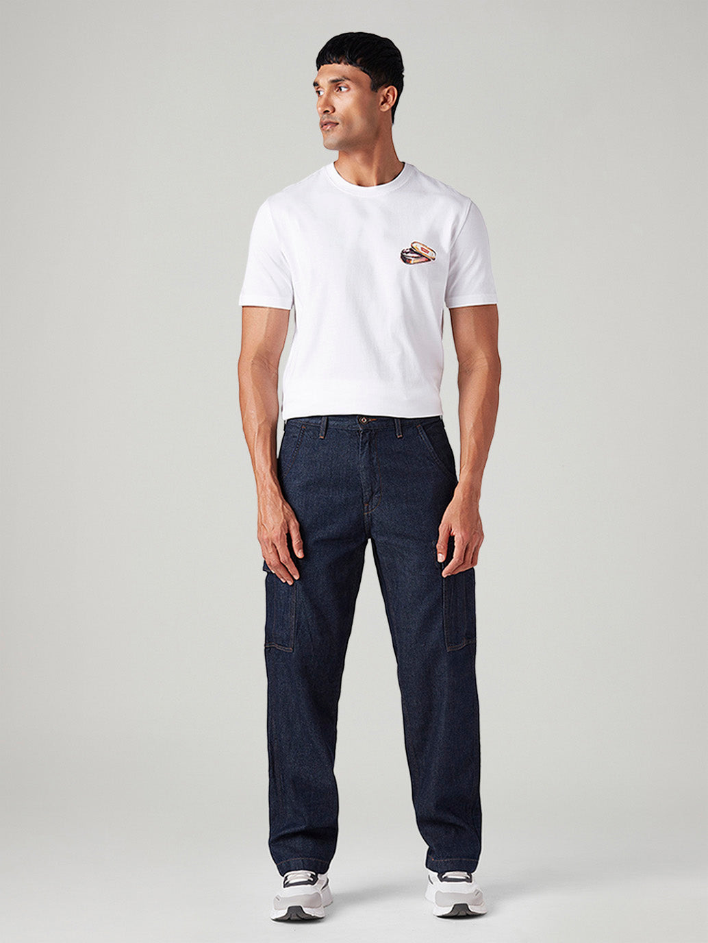 Men's 568 Dark Blue Loose Fit Mid Rise Cargos - Front View