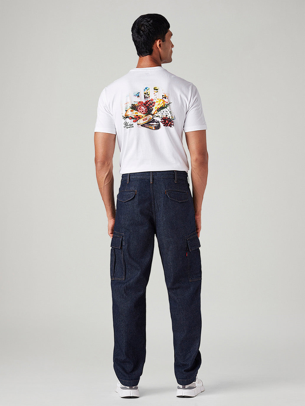 Men's 568 Dark Blue Loose Fit Mid Rise Cargos - Back View