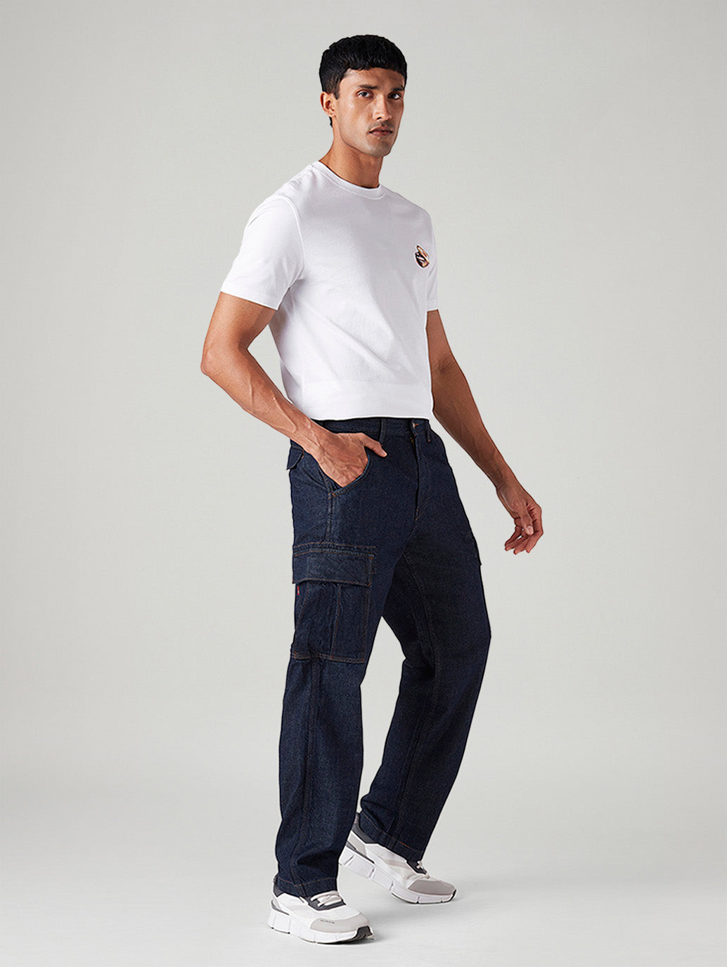 Men's 568 Dark Blue Loose Fit Mid Rise Cargos - Side View