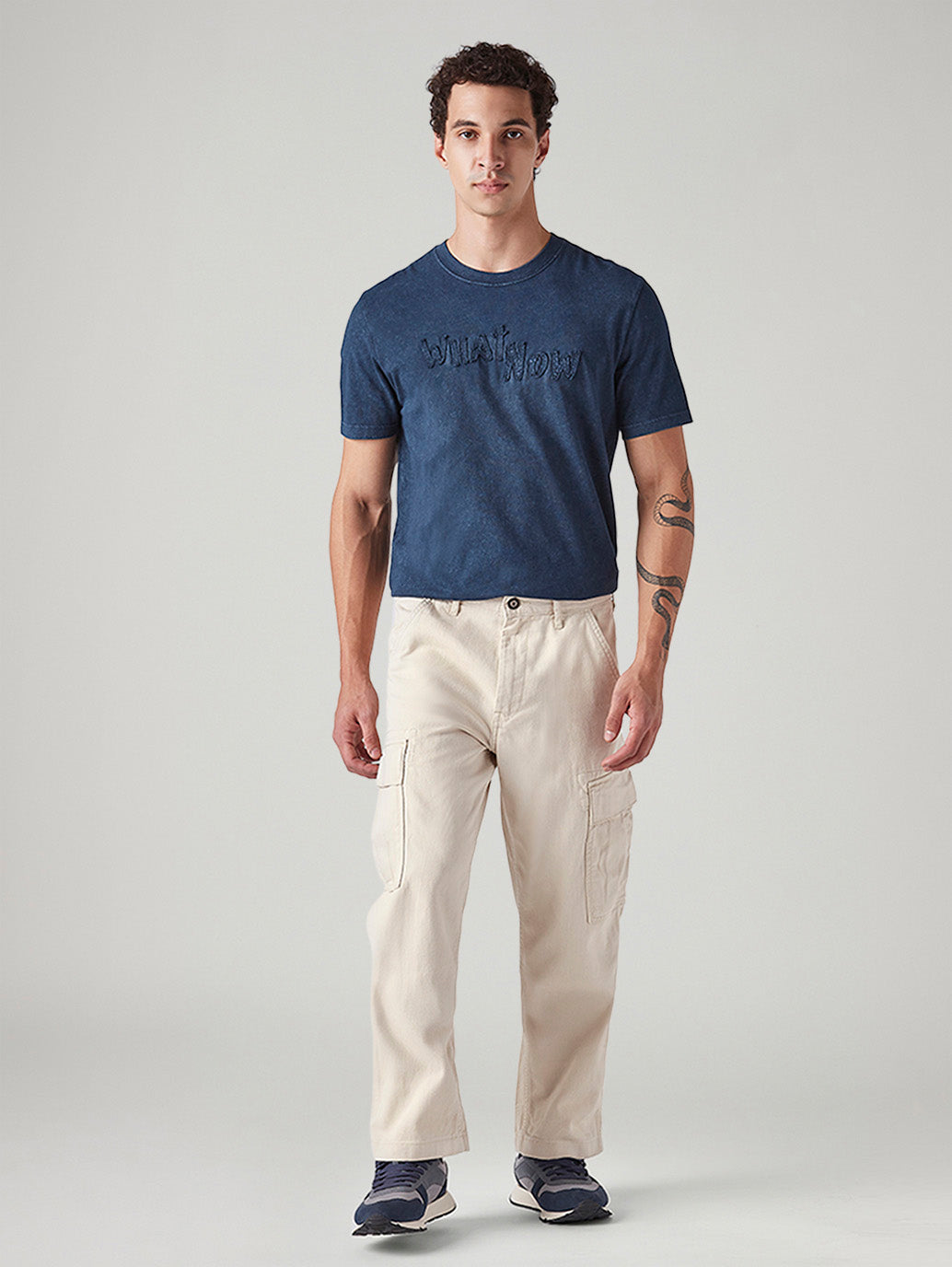 Men's 568 Cream Loose Fit Mid Rise Cargos - Front View