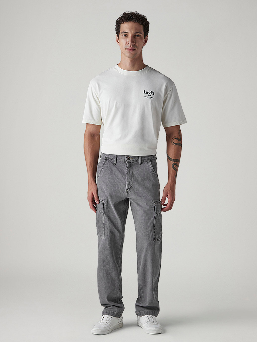 Men's 568 Grey Loose Fit Mid Rise Cargos - Front View