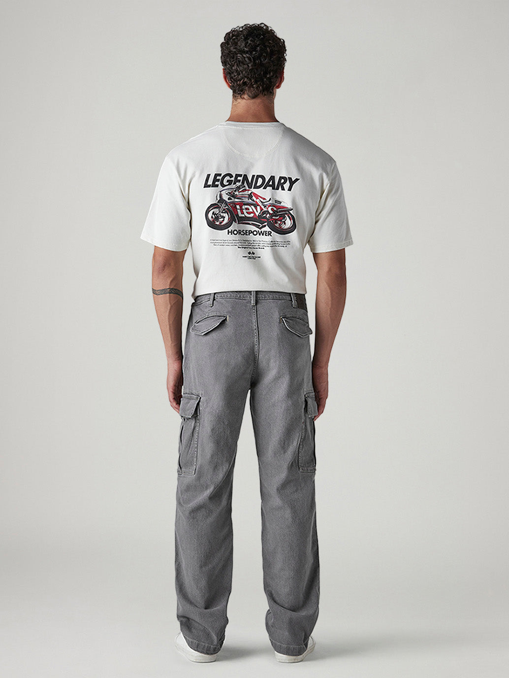 Men's 568 Grey Loose Fit Mid Rise Cargos - Back View