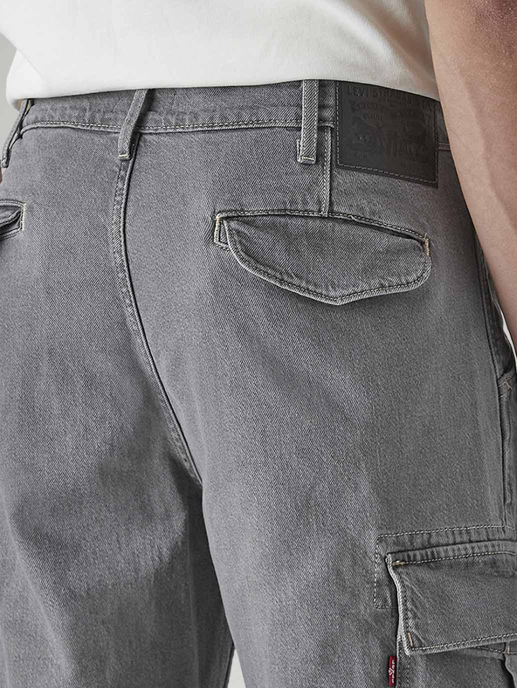 Men's 568 Grey Loose Fit Mid Rise Cargos - Detail View