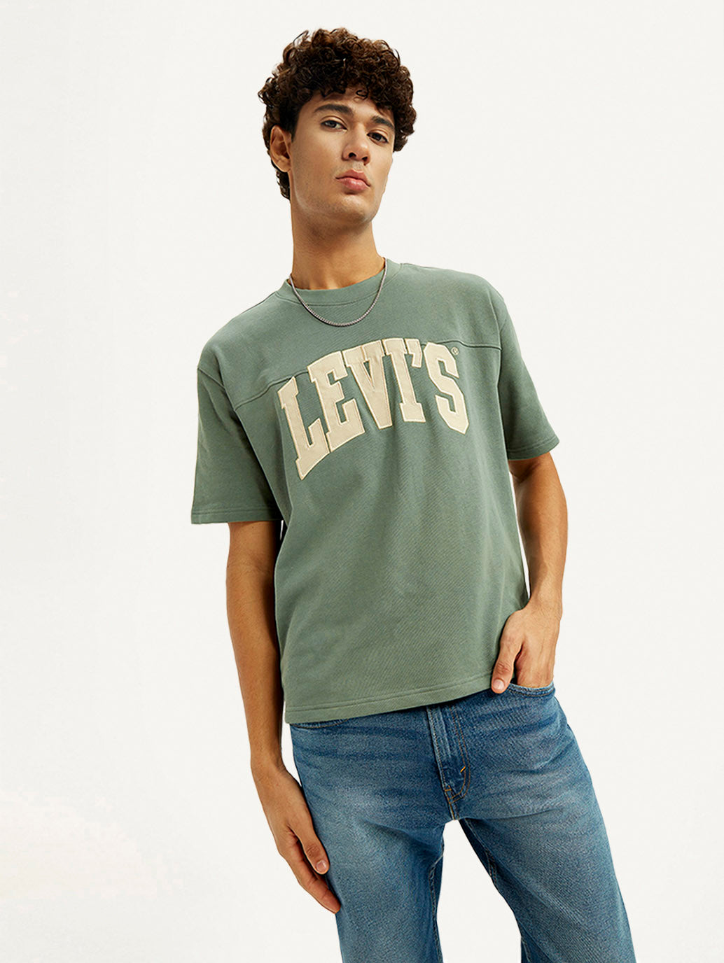 Men's Brand Logo Green Loose Fit T-shirt - 20 View