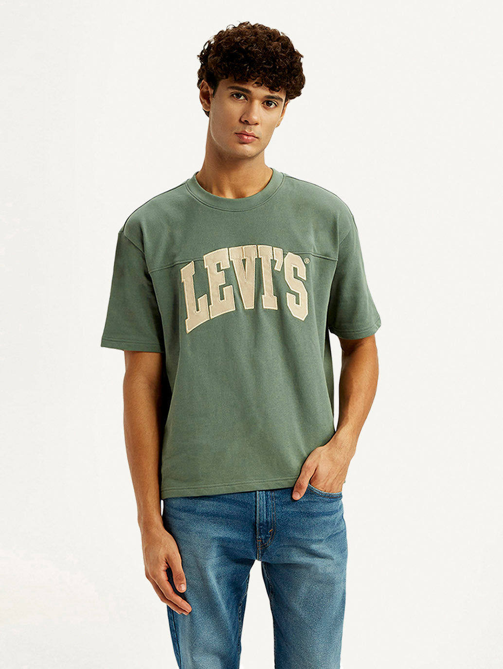 Men's Brand Logo Green Loose Fit T-shirt - Styleshot View