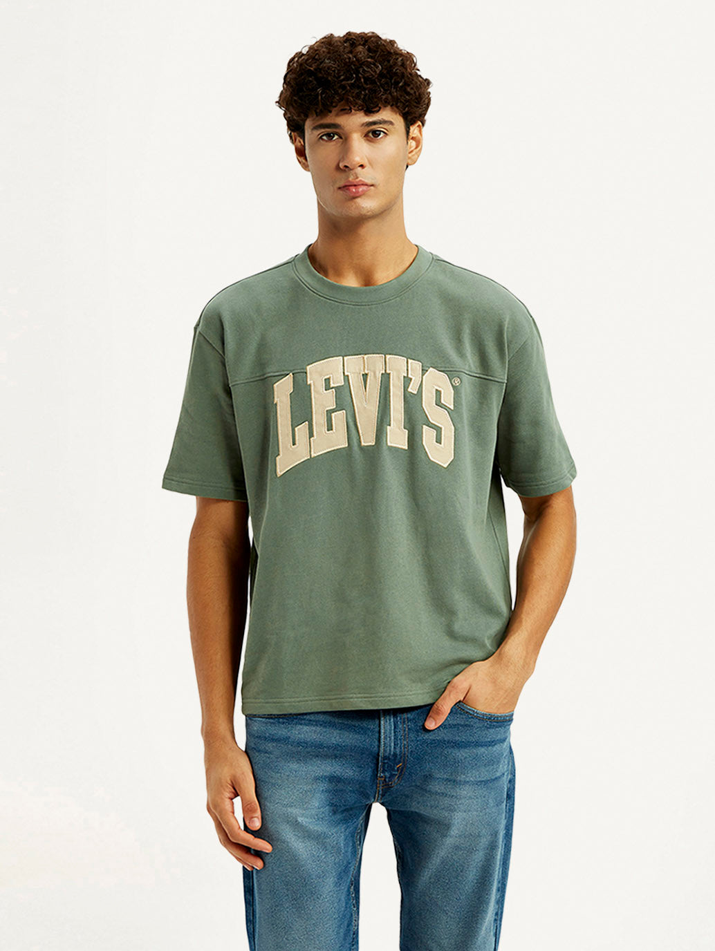 Men's Brand Logo Green Loose Fit T-shirt - Front View