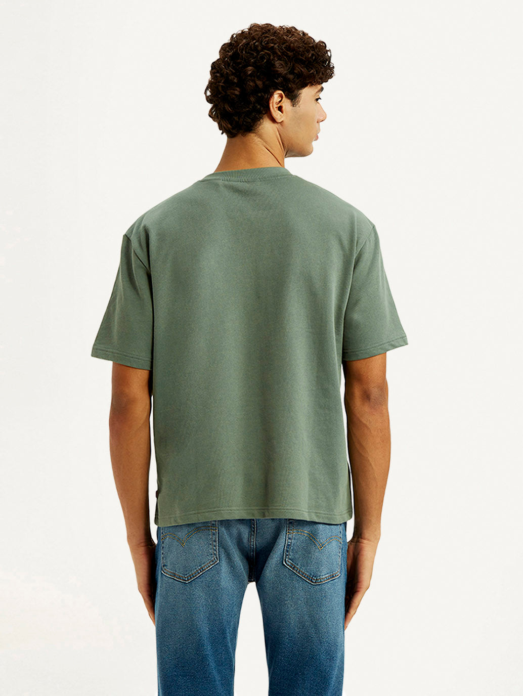 Men's Brand Logo Green Loose Fit T-shirt - Back View
