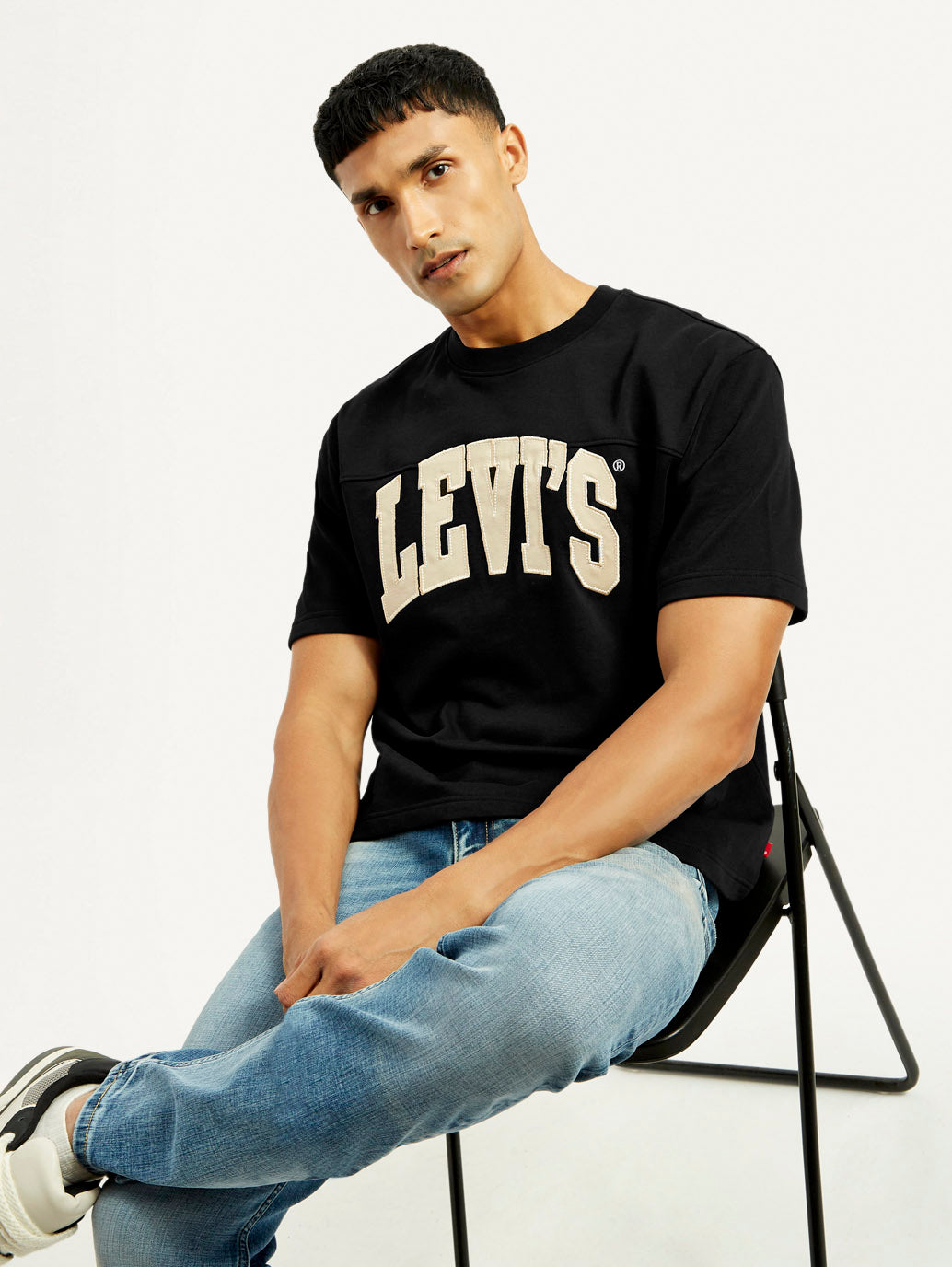 Men's Brand Logo Black Loose Fit T-Shirt - Elevated View