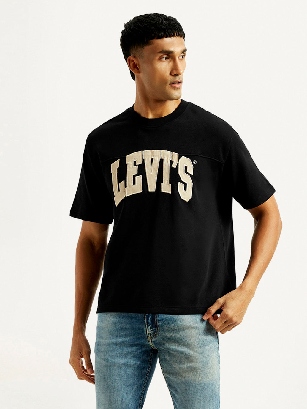 Men's Brand Logo Black Loose Fit T-Shirt - Styleshot View