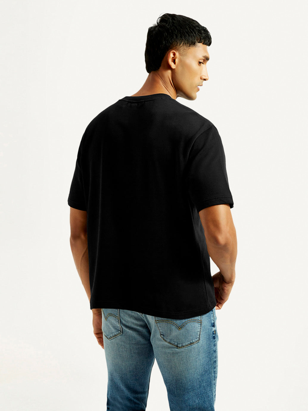 Men's Brand Logo Black Loose Fit T-Shirt - Back View