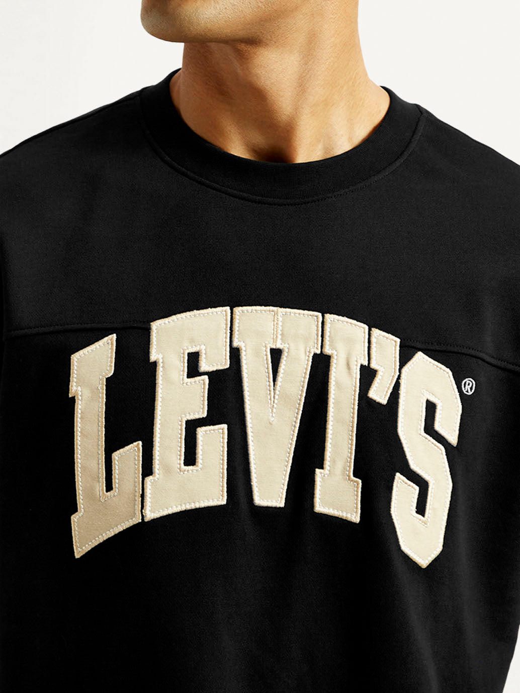 Men's Brand Logo Black Loose Fit T-Shirt - Detail View