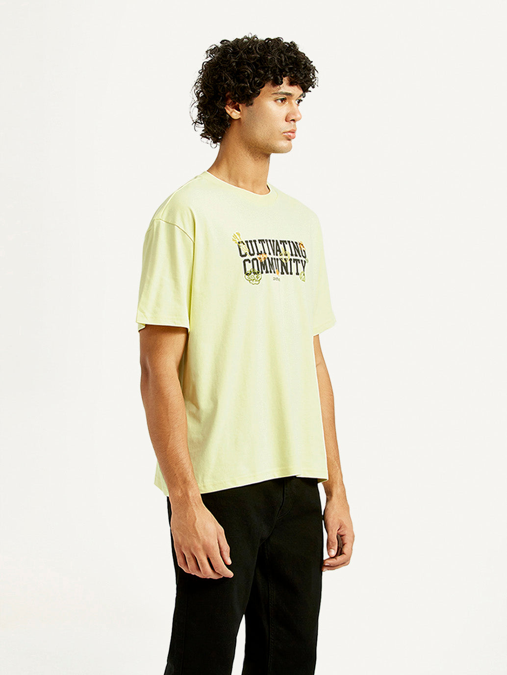 Men's Typographic Print Loose Fit T-shirt - Side View