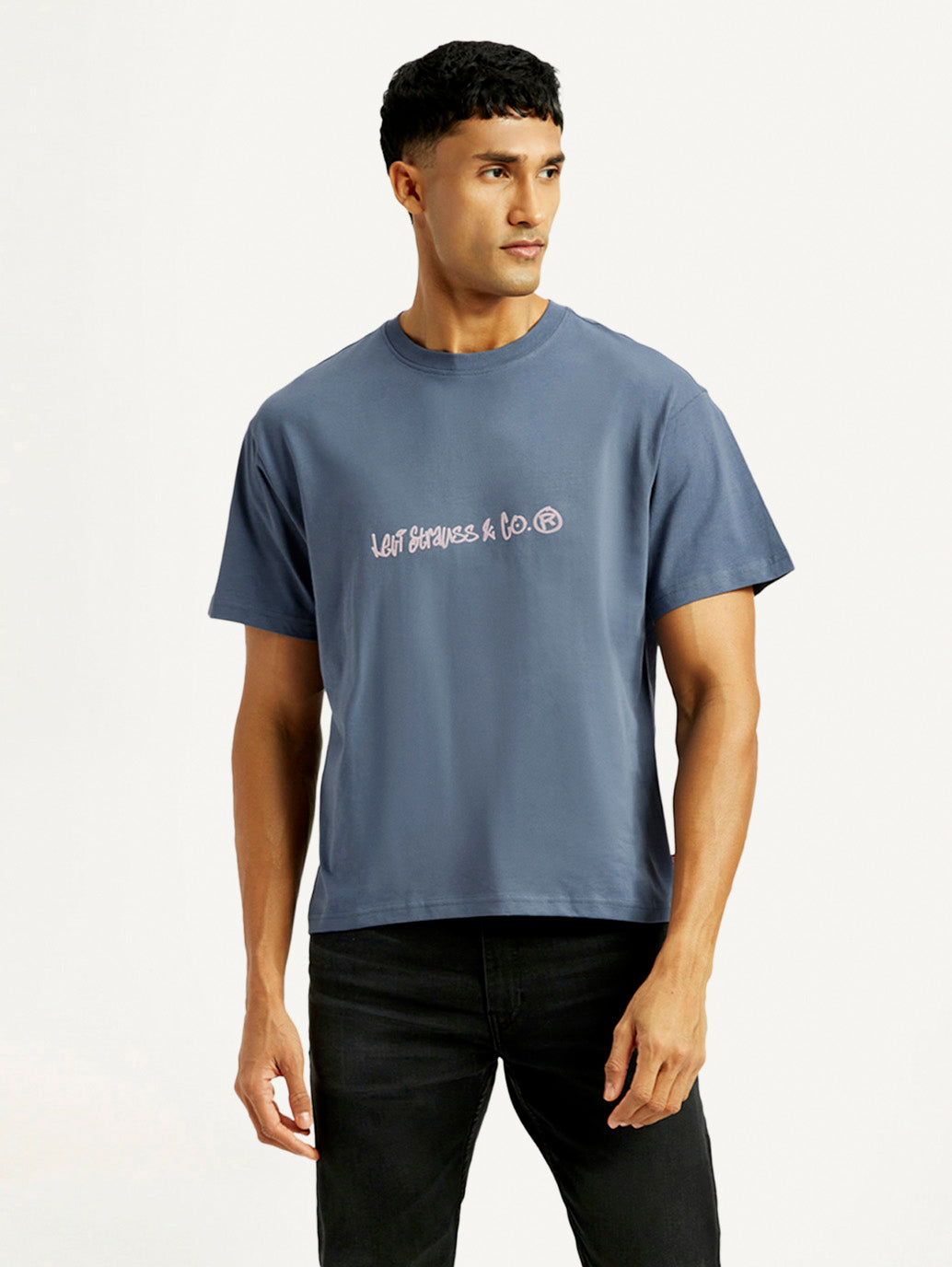 Men's Brand Logo Boxy Fit T-shirt - Front View