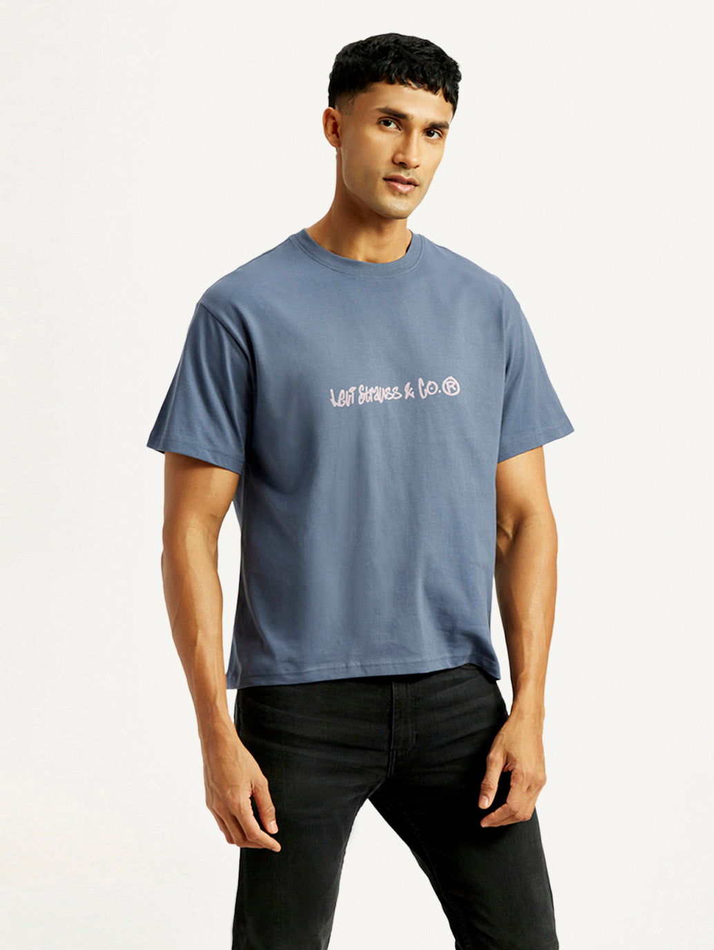 Men's Brand Logo Boxy Fit T-shirt - Side View