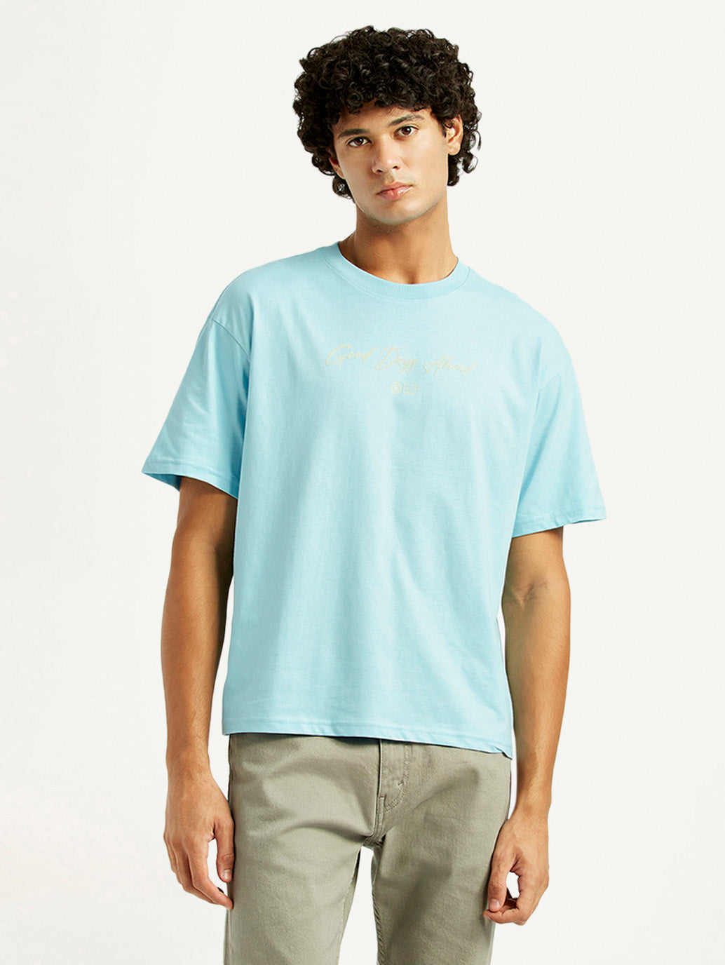 Men's Typographic Print Loose Fit T-shirt - Front View