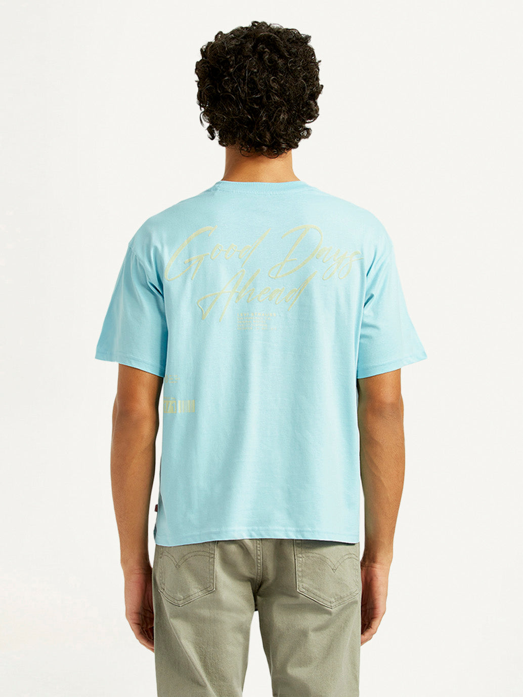 Men's Typographic Print Loose Fit T-shirt - Back View