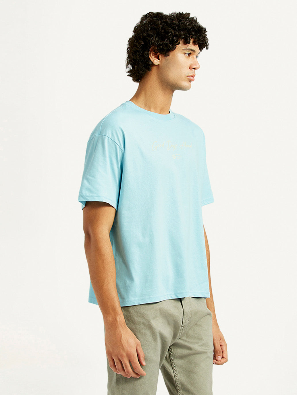 Men's Typographic Print Loose Fit T-shirt - Side View