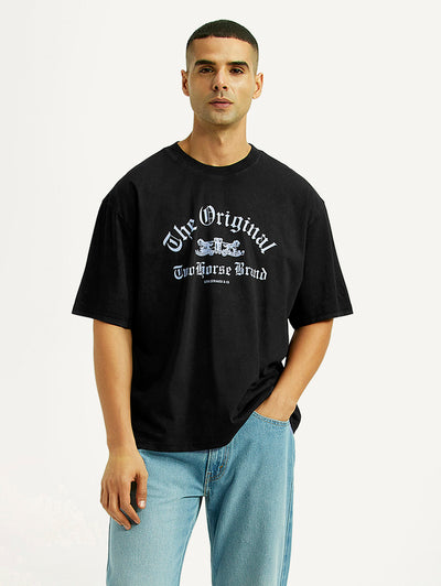 Men's Graphic Print Black Boxy T-shirt-image-1