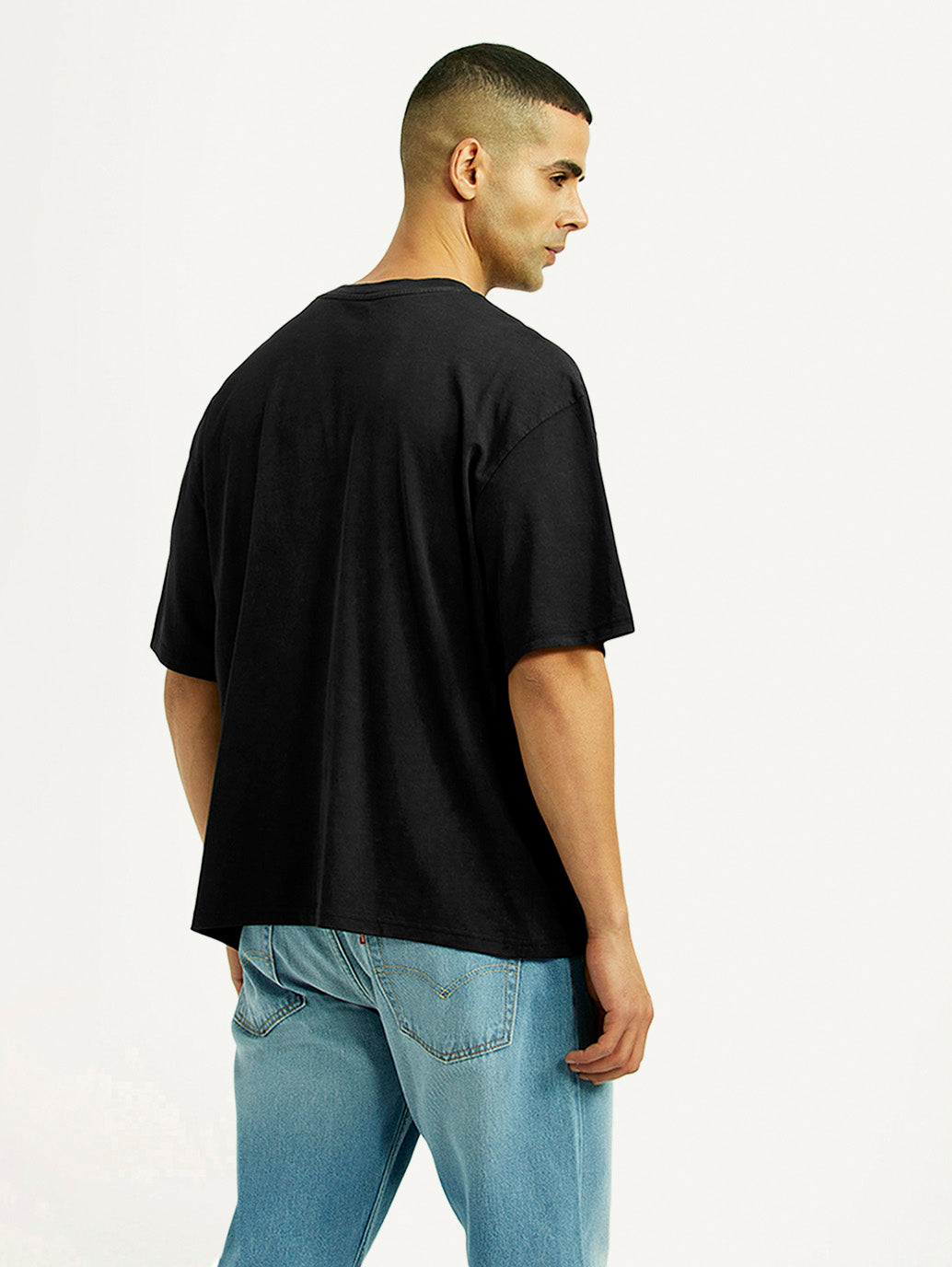 Men's Graphic Print Black Boxy T-shirt - Back View