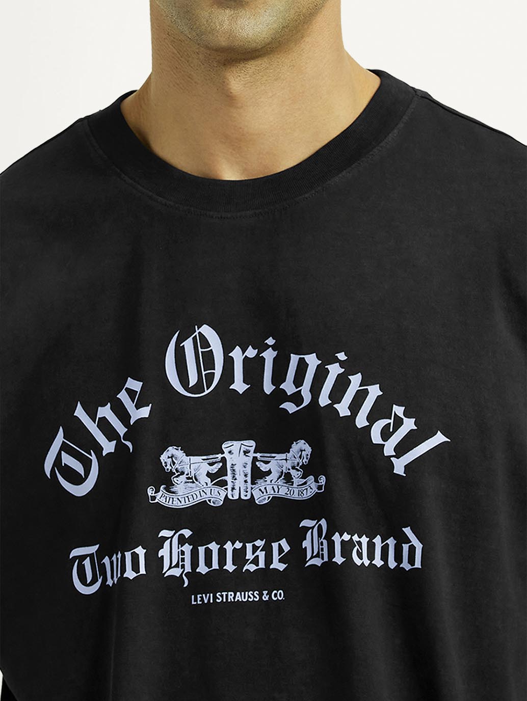 Men's Graphic Print Black Boxy T-shirt - Detail View