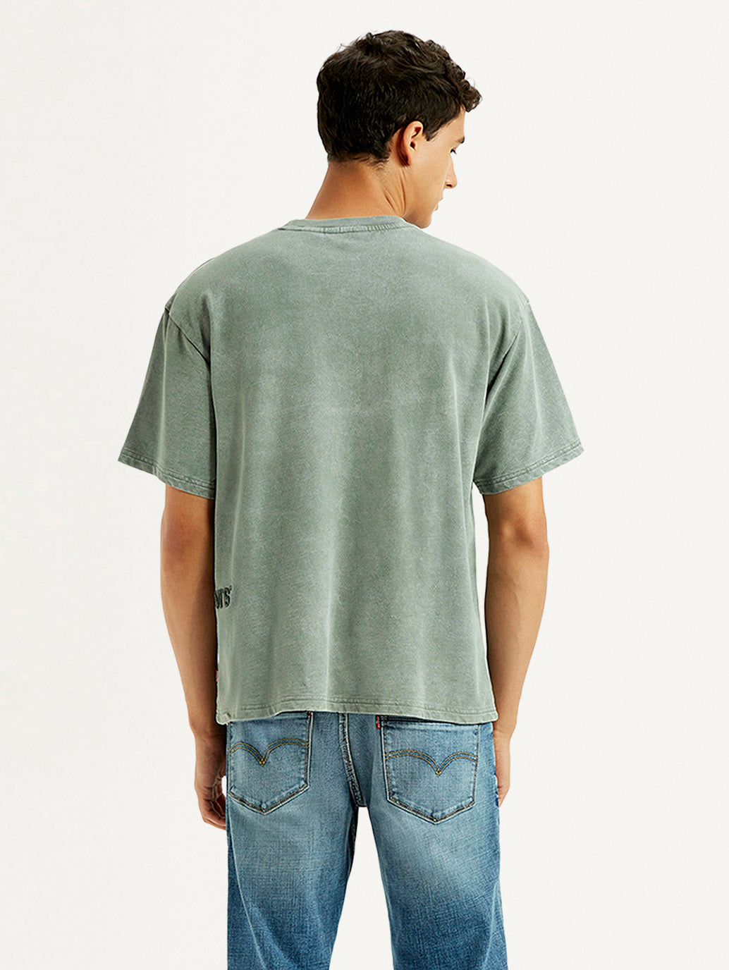 Men's Embroidered Green Boxy T-shirt - Back View