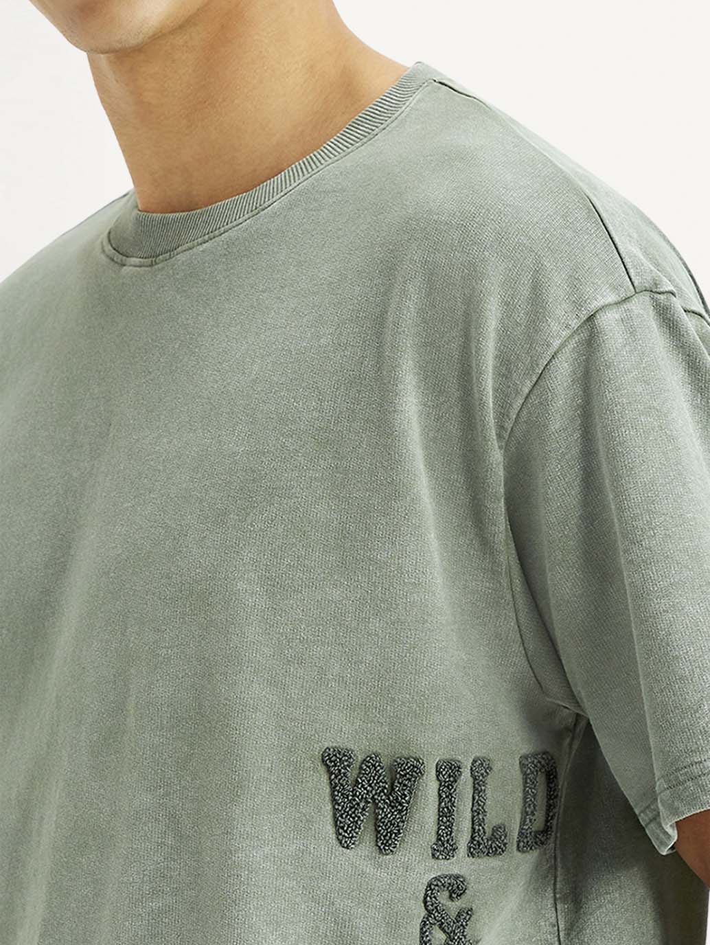 Men's Embroidered Green Boxy T-shirt - Detail View