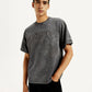 Men's Typographic Print Charcoal Grey Boxy T-shirt - Elevated View