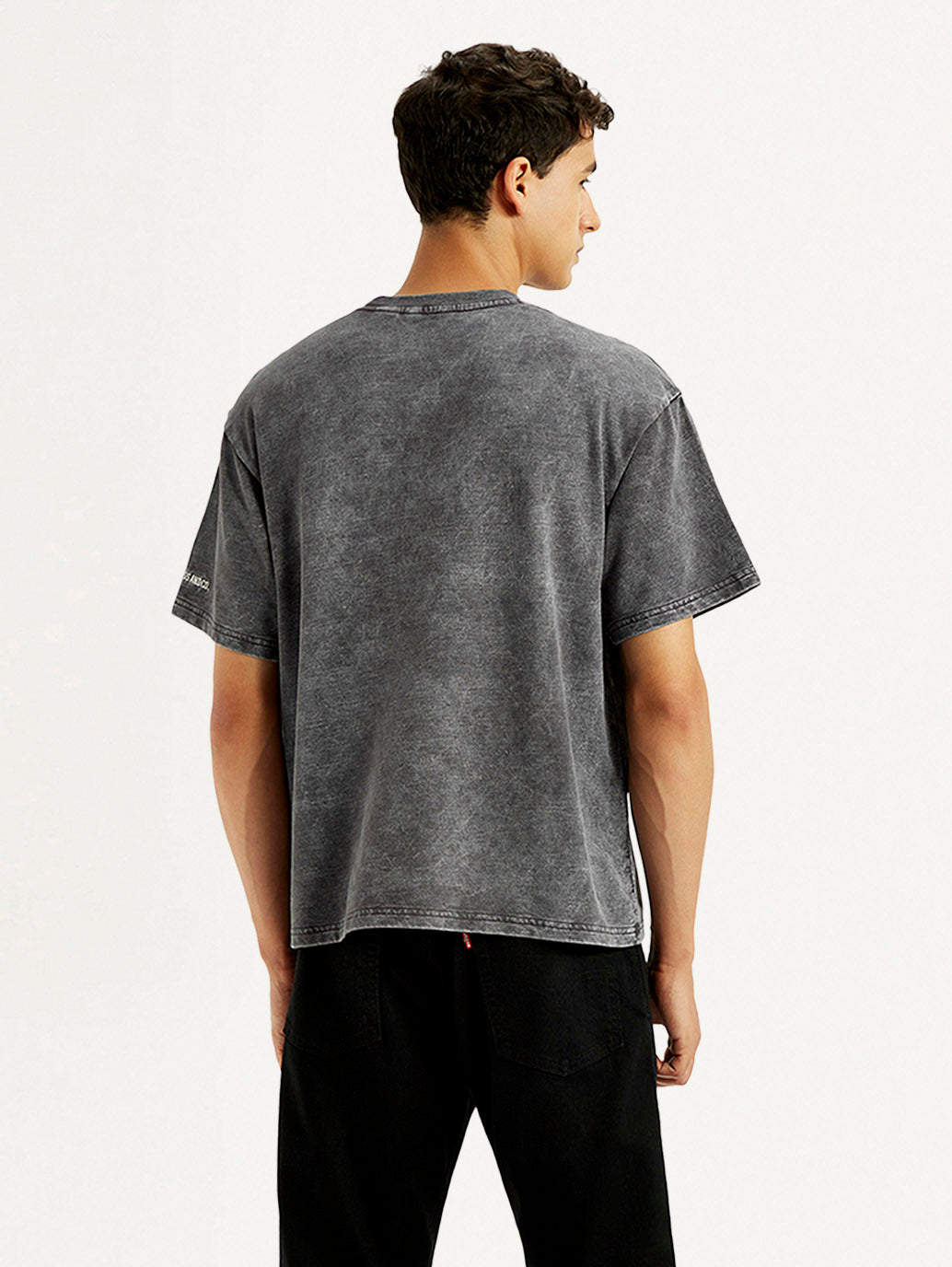Men's Typographic Print Charcoal Grey Boxy T-shirt - Back View