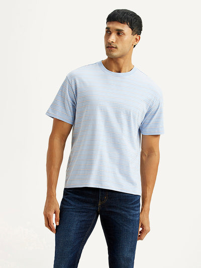 Men's Striped Light Blue Boxy T-shirt-image-20