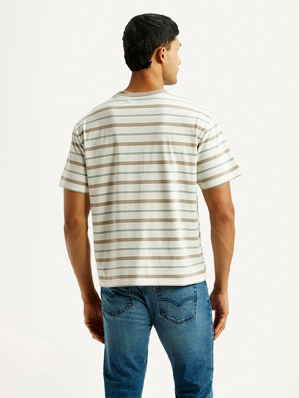 Men's Striped Off-White Boxy T-shirt - Back View