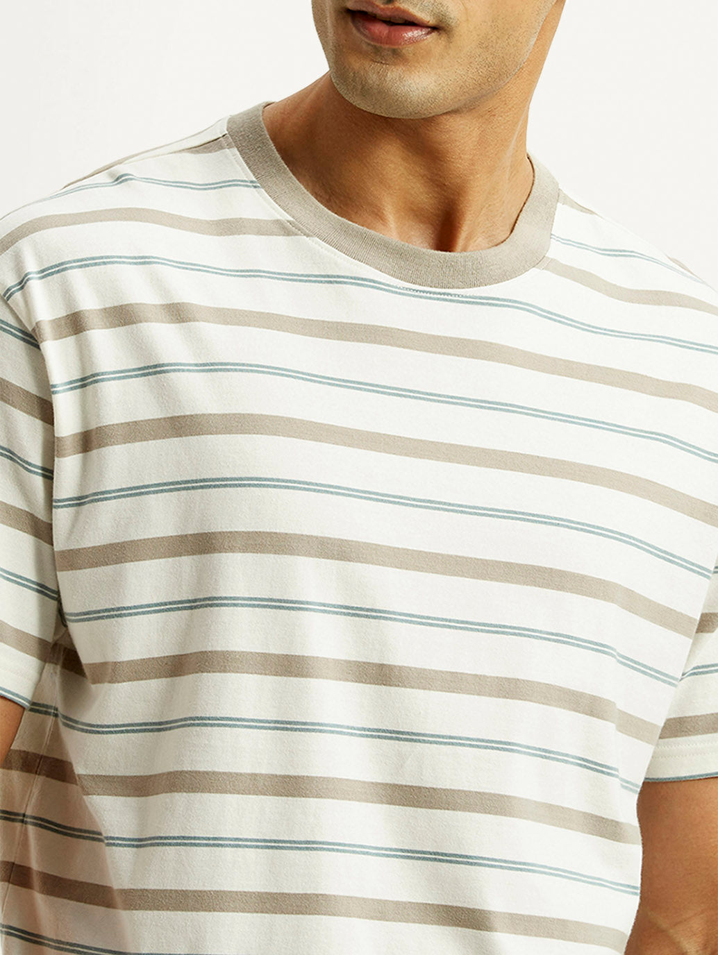 Men's Striped Off-White Boxy T-shirt - Detail View
