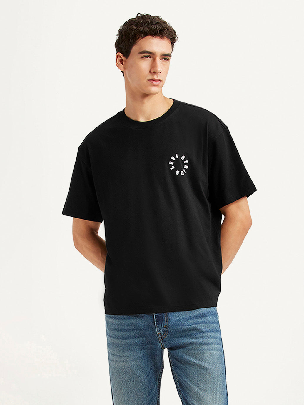 Men's Brand Logo Black Boxy T-shirt - Styleshot View
