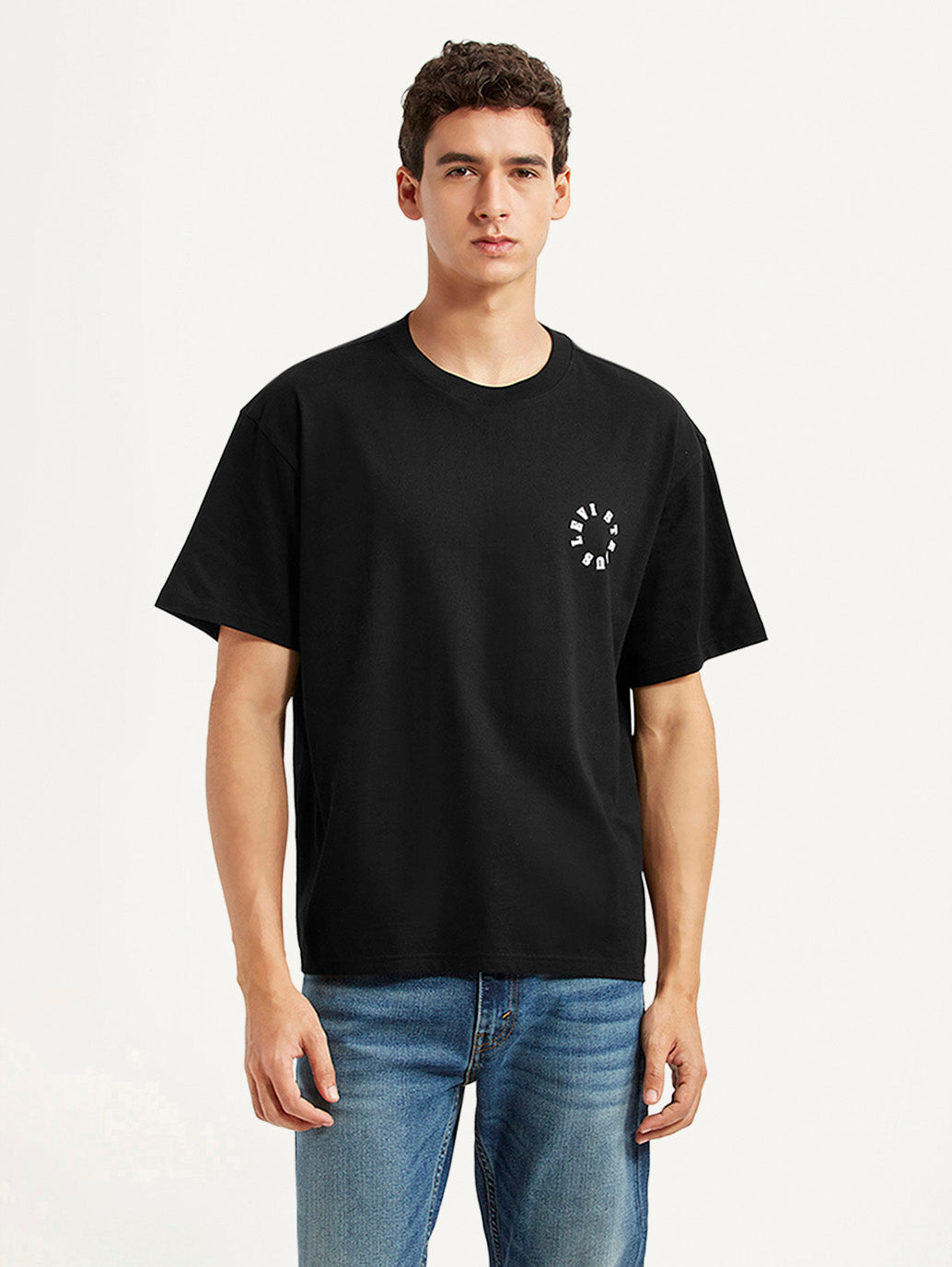 Men's Brand Logo Black Boxy T-shirt - Front View