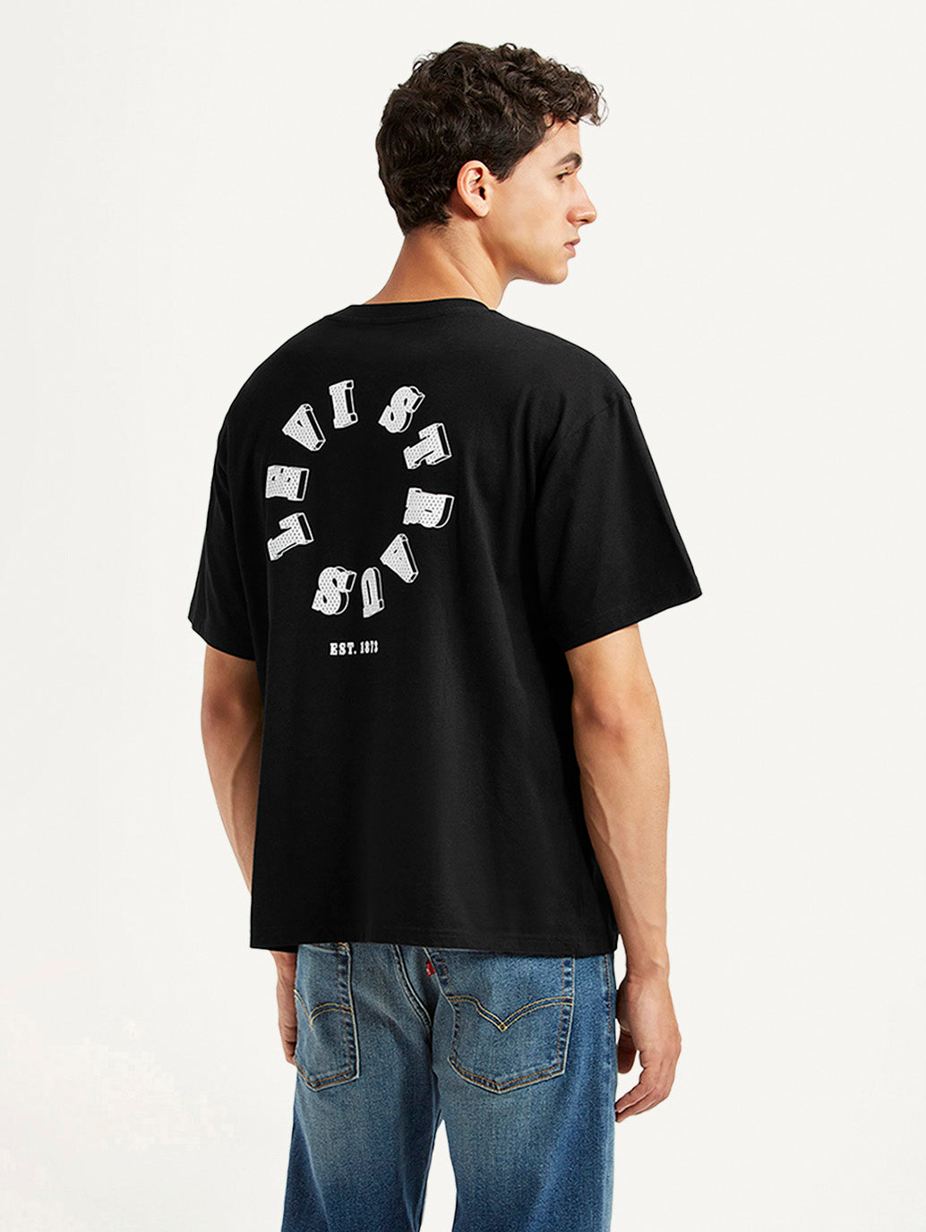Men's Brand Logo Black Boxy T-shirt - Back View